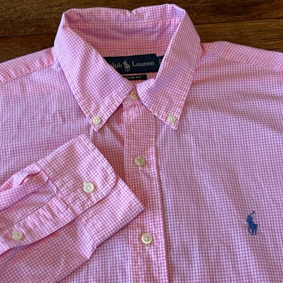 Ralph Lauren Men’s Shirt Button Down Pink White Gingham Long Sleeve Custom Fit M - Picture 2 of 15